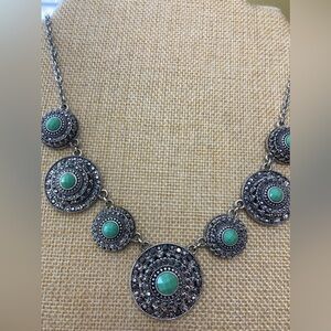 Crown Trifari Marcasites & Faux Turquoise‎ Necklace
